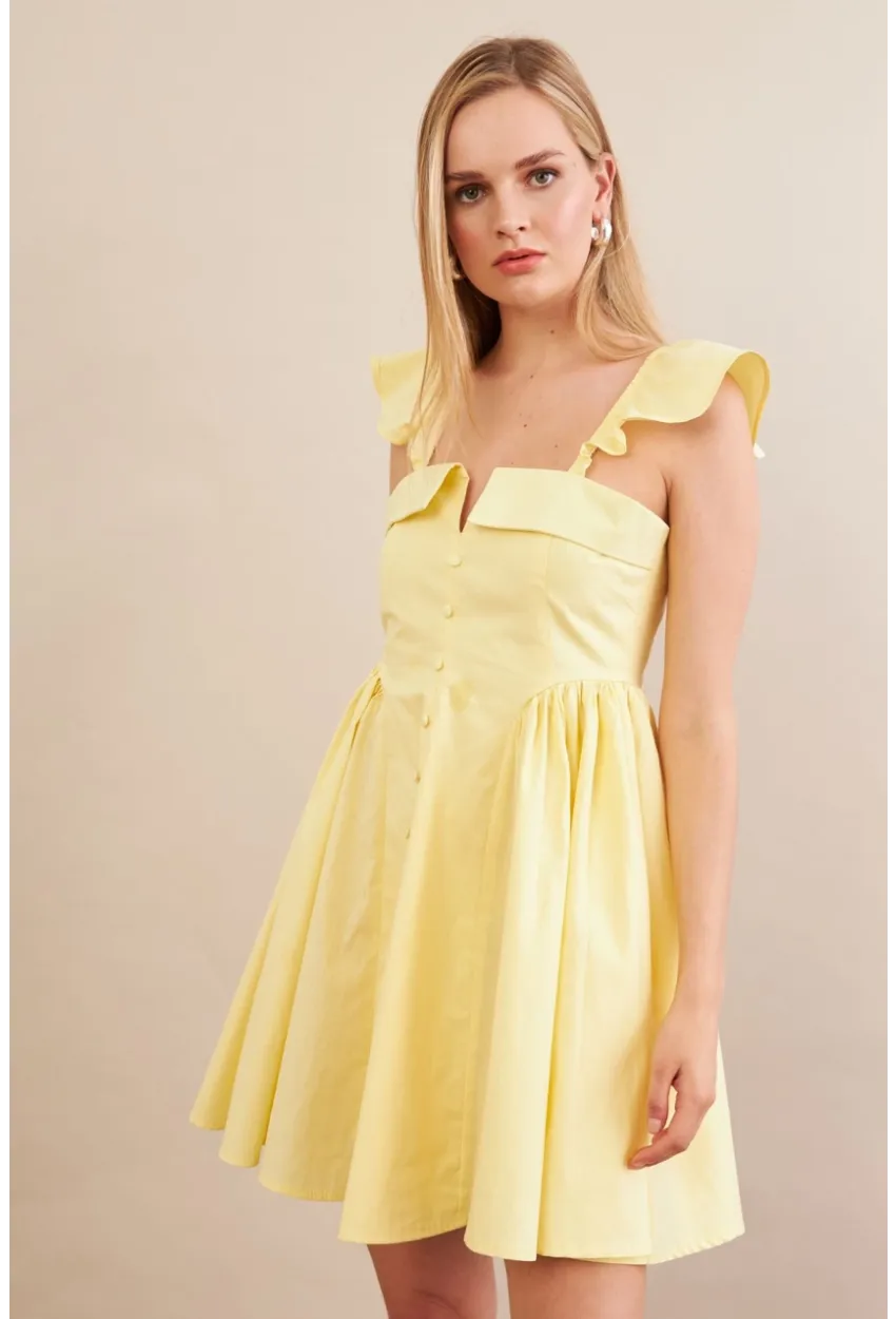 Kadın Sarı Midi Dokuma Elbise PSG1010