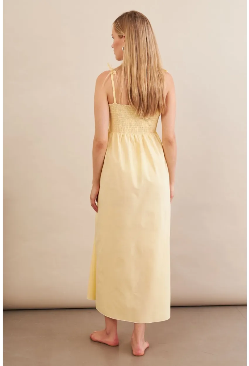 Kadın Sarı Straplez Çizgili Plaj Elbisesi