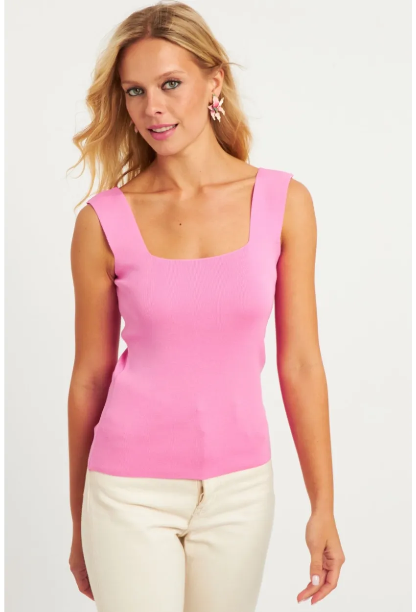 Kadın Şeker Pembe Kare Yaka Triko Bluz YV80