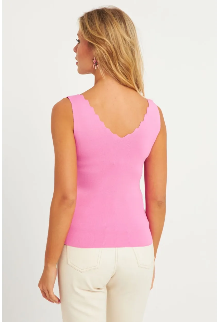 Kadın Şeker Pembe Merdiven Yaka Triko Bluz YV83