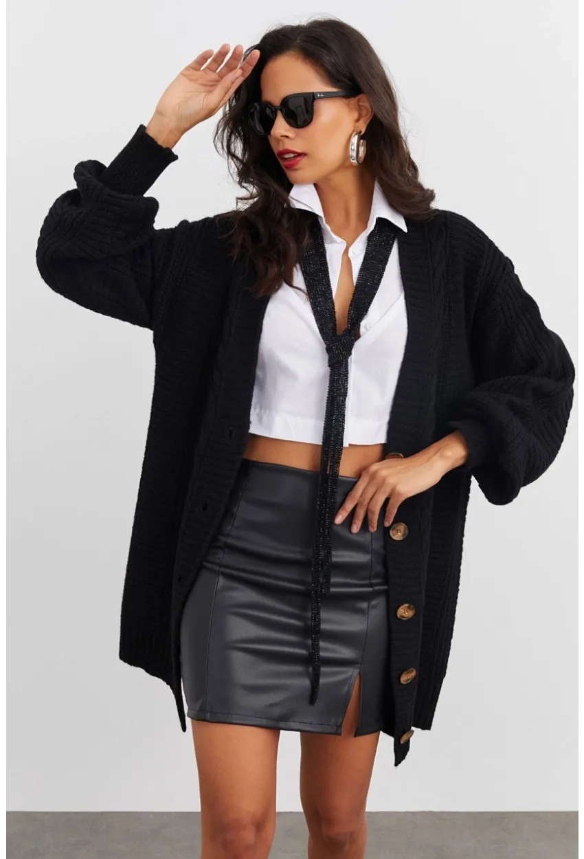 Kadın Siyah Ajurlu Hırka YV108