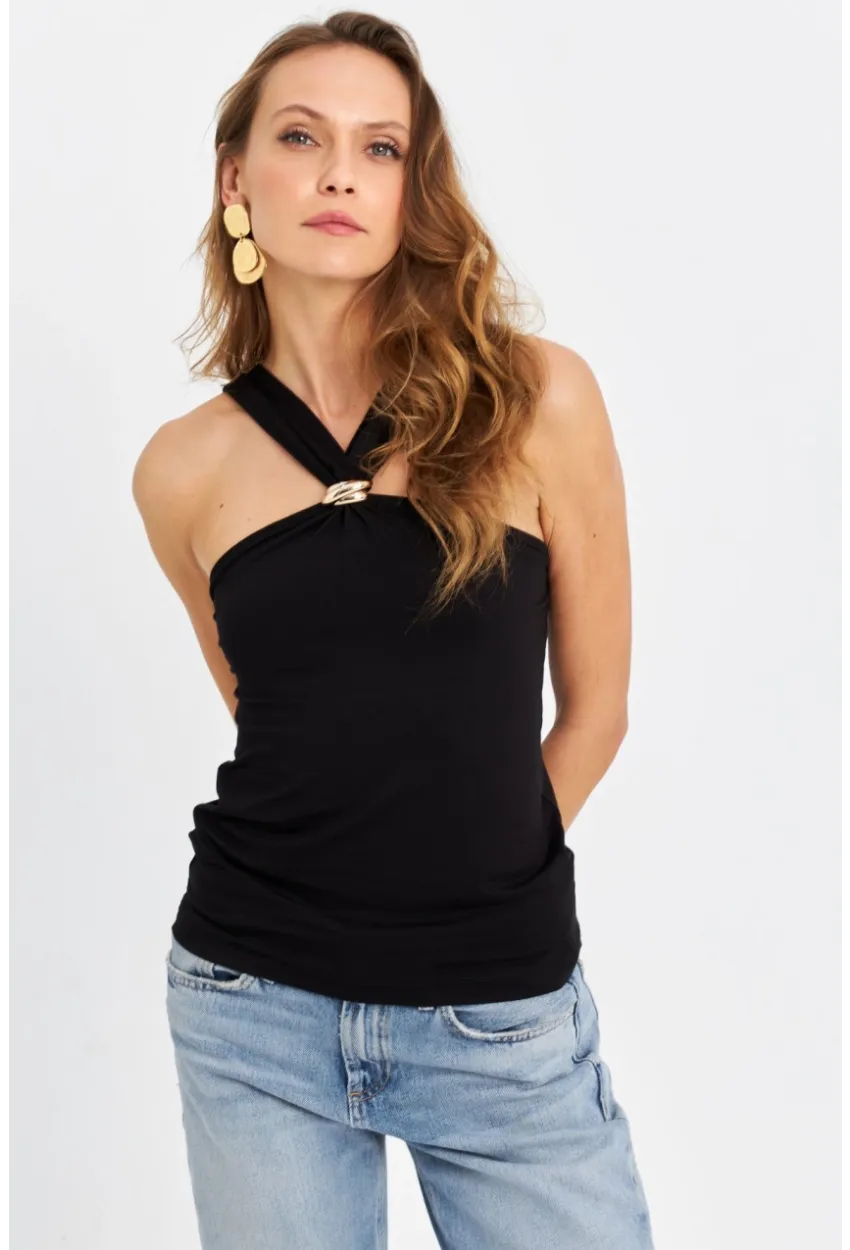 Kadın Siyah Aksesuarlı Bluz EY3068