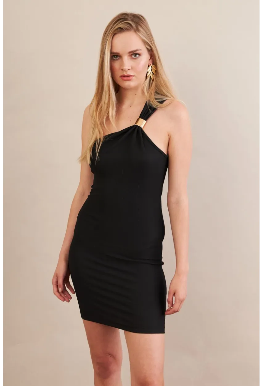 Kadın Siyah Aksesuarlı Mini Elbise FRY2315