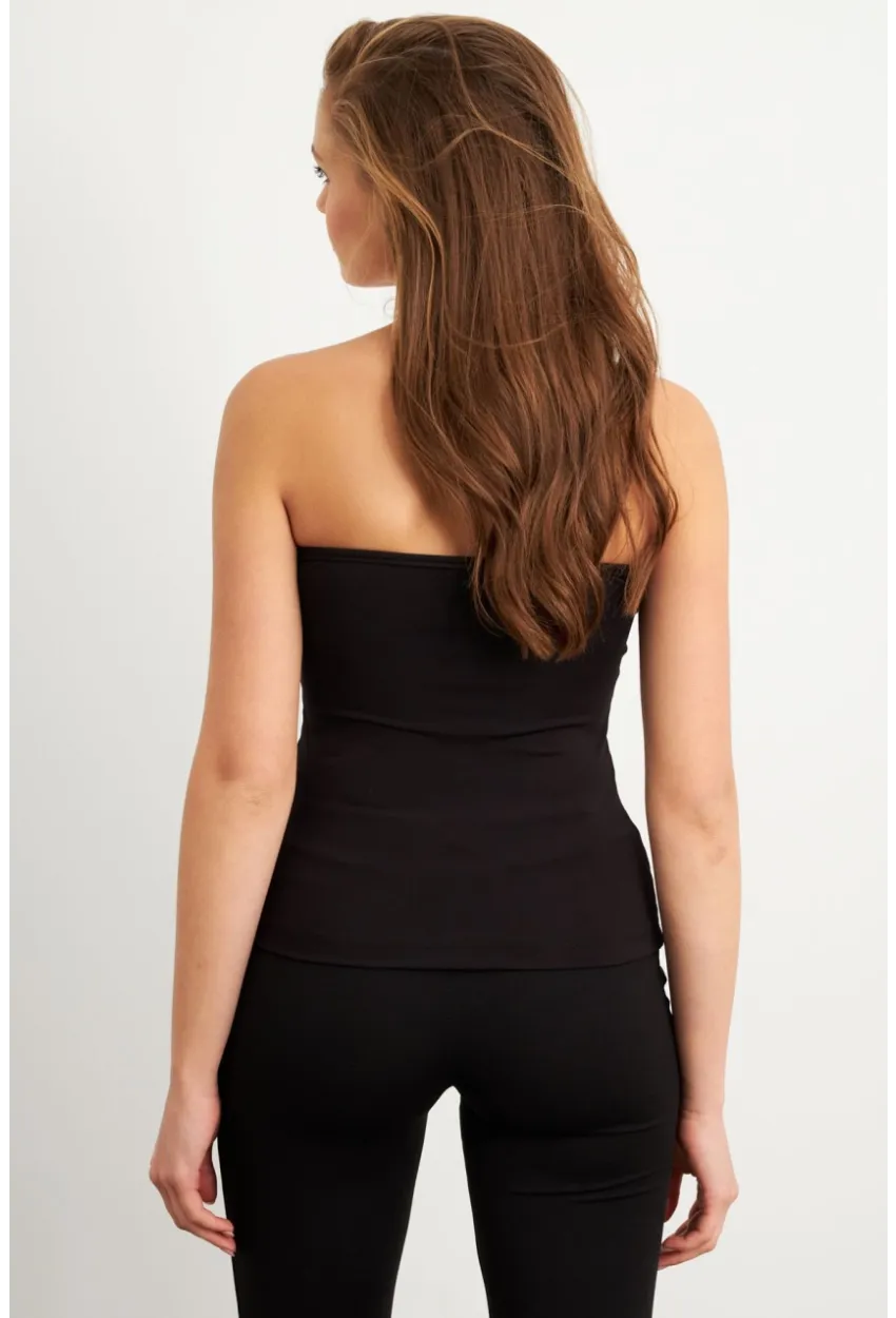 Kadın Siyah Aksesuarlı Straplez Bluz EY3086