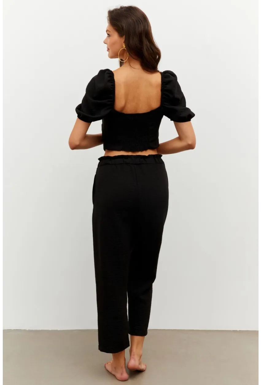 Kadın Siyah Alt-Üst Keten Takım PP7440