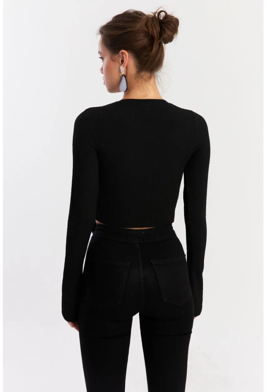 Kadın Siyah Asimetrik Bluz CG384