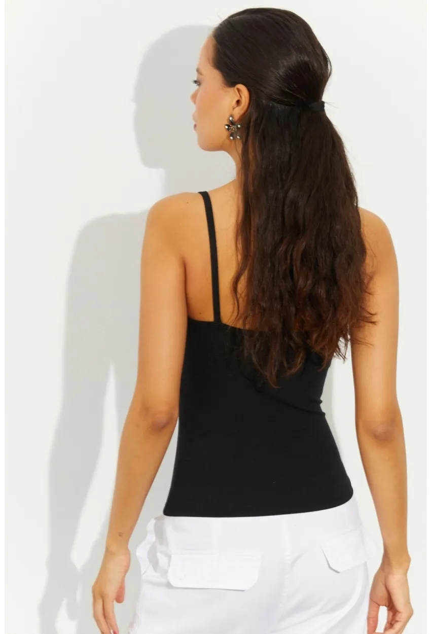 Kadın Siyah Asimetrik Yaka Büzgülü Bluz B2564