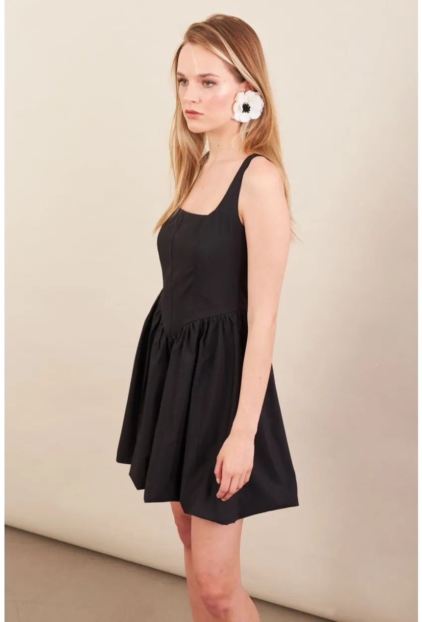 Kadın Siyah Askılı Mini Balon Elbise ERL105