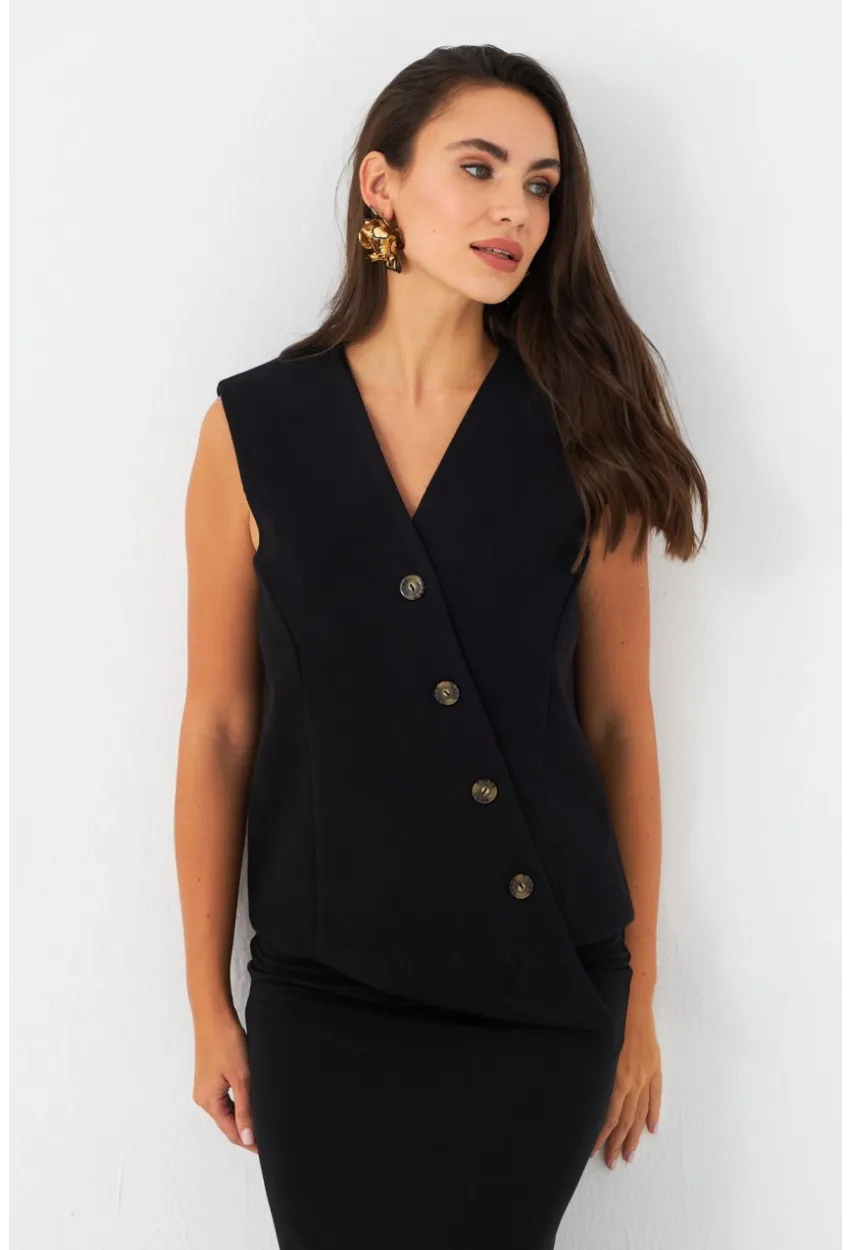 Kadın Siyah Astarlı Asimetrik Yelek RAD50102