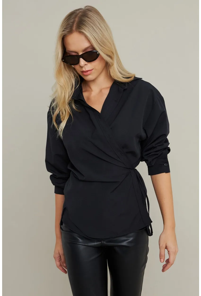 Kadın Siyah Bağlama Detaylı Gömlek ZER418