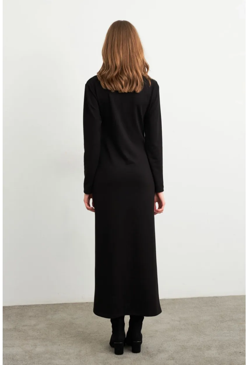 Kadın Siyah Bağlama Detaylı Midi Sweat Elbise MHOL100
