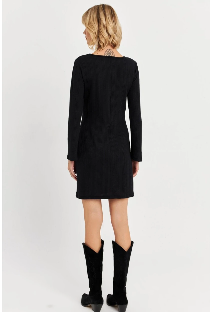 Kadın Siyah Bağlama Detaylı Mini Elbise TF68