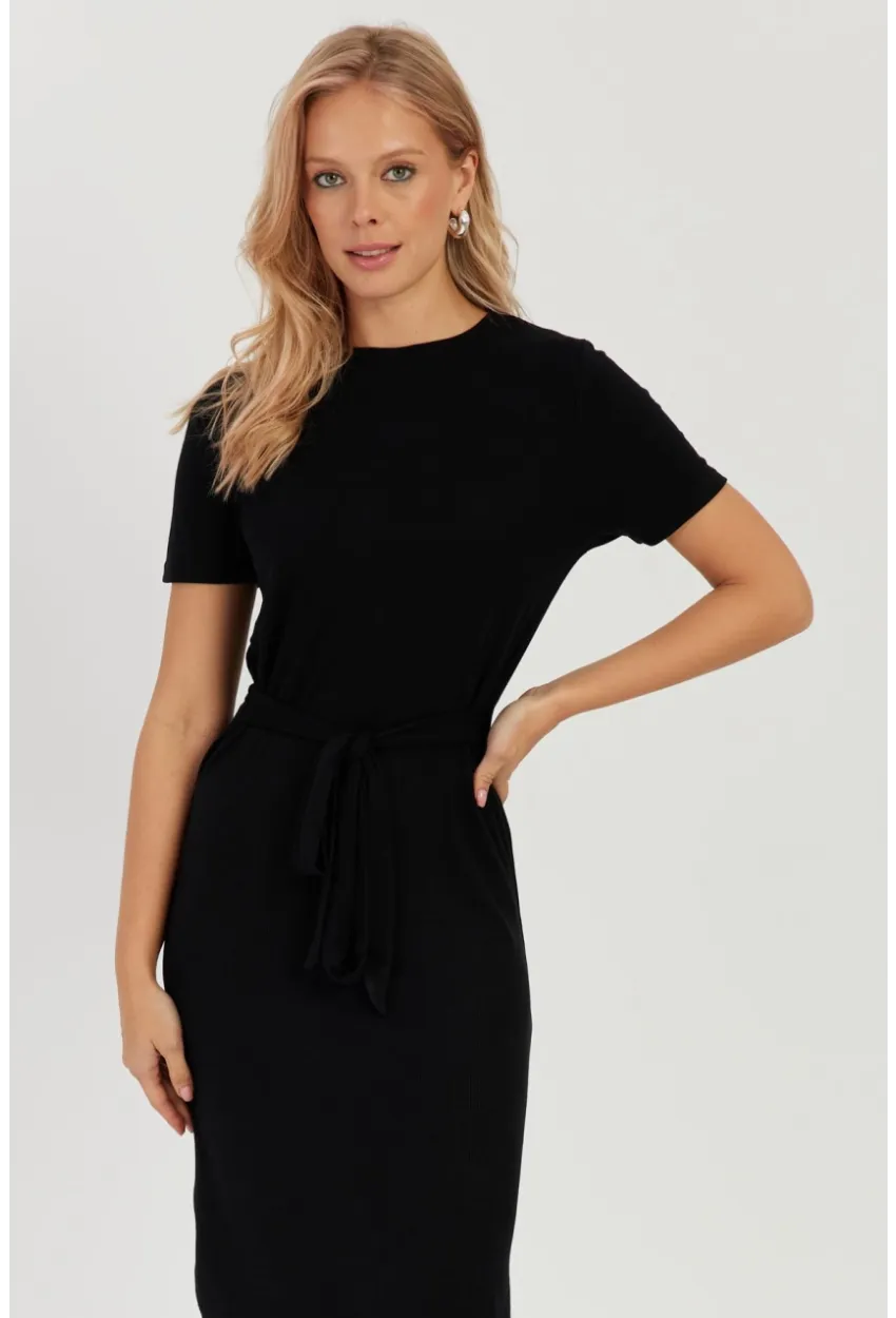 Kadın Siyah Bağlamalı Kaşkorse Midi Elbise LPP1270