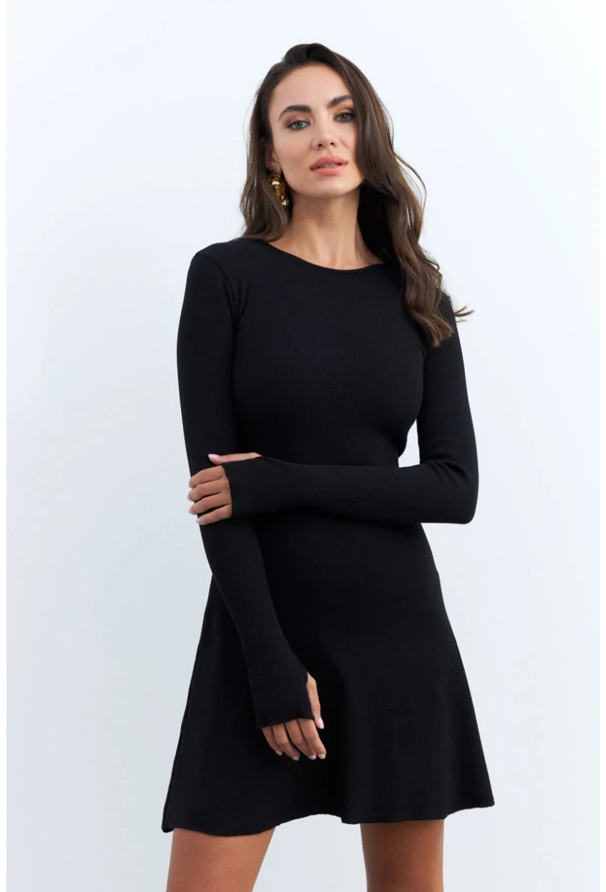 Kadın Siyah Bağlamalı Kaşkorse Mini Elbise FRY2175