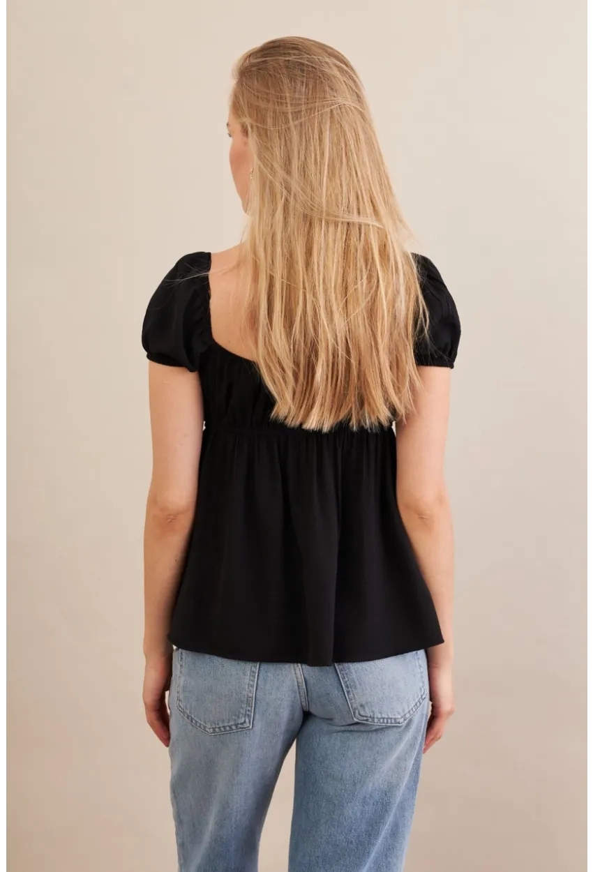 Kadın Siyah Bağlamalı Rustik Bluz ZH128