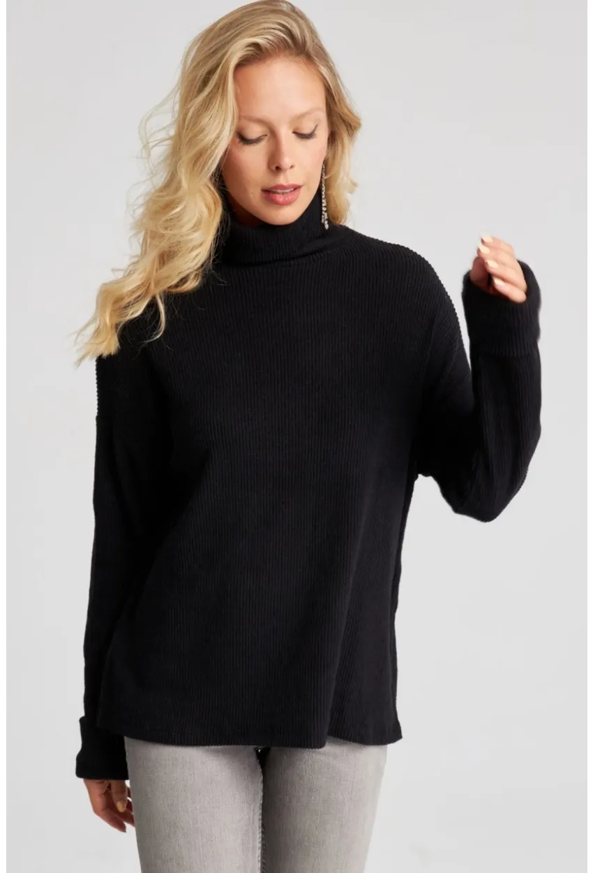 Kadın Siyah Balıkçı Fitilli Triko Kazak AYD257