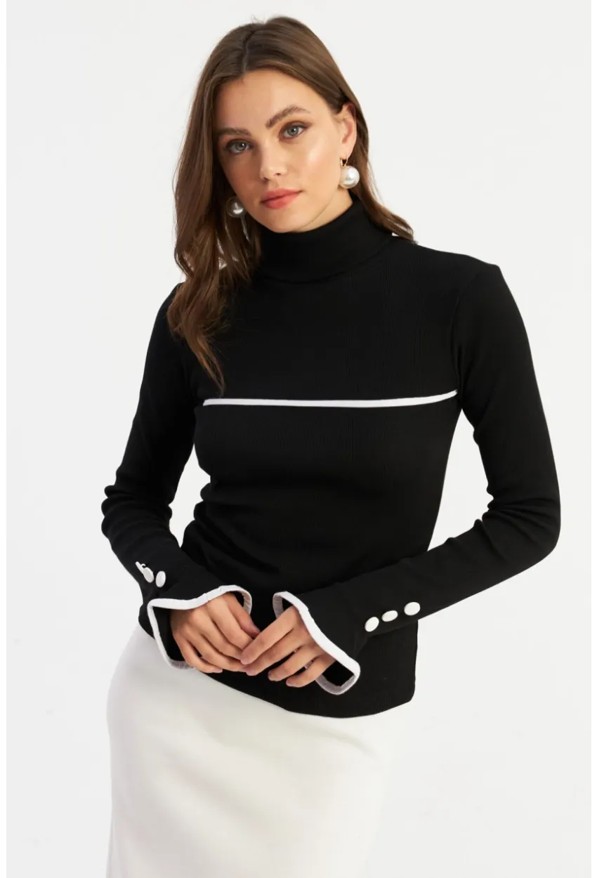 Kadın Siyah Balıkçı Kaşkorse Bluz EY2949