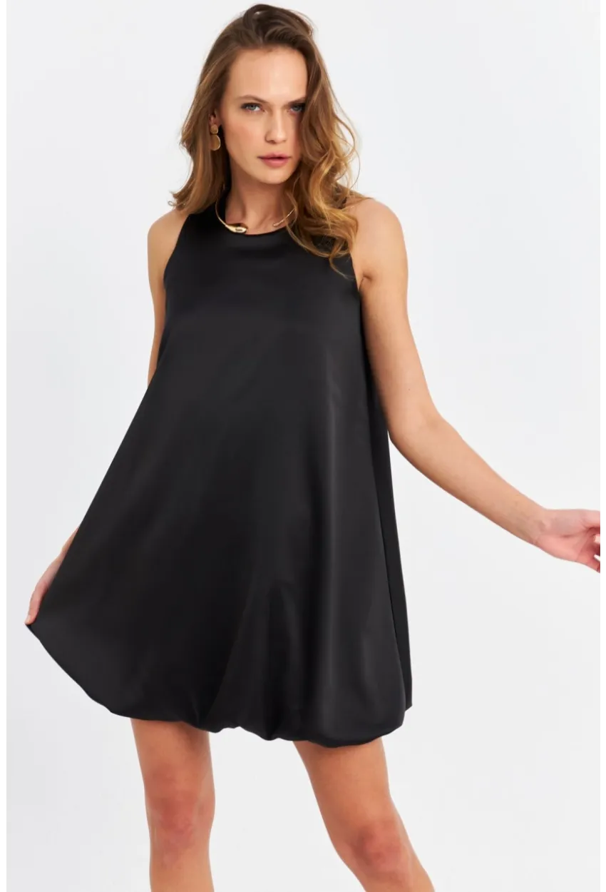 Kadın Siyah Balon Etekli Mini Elbise TW27
