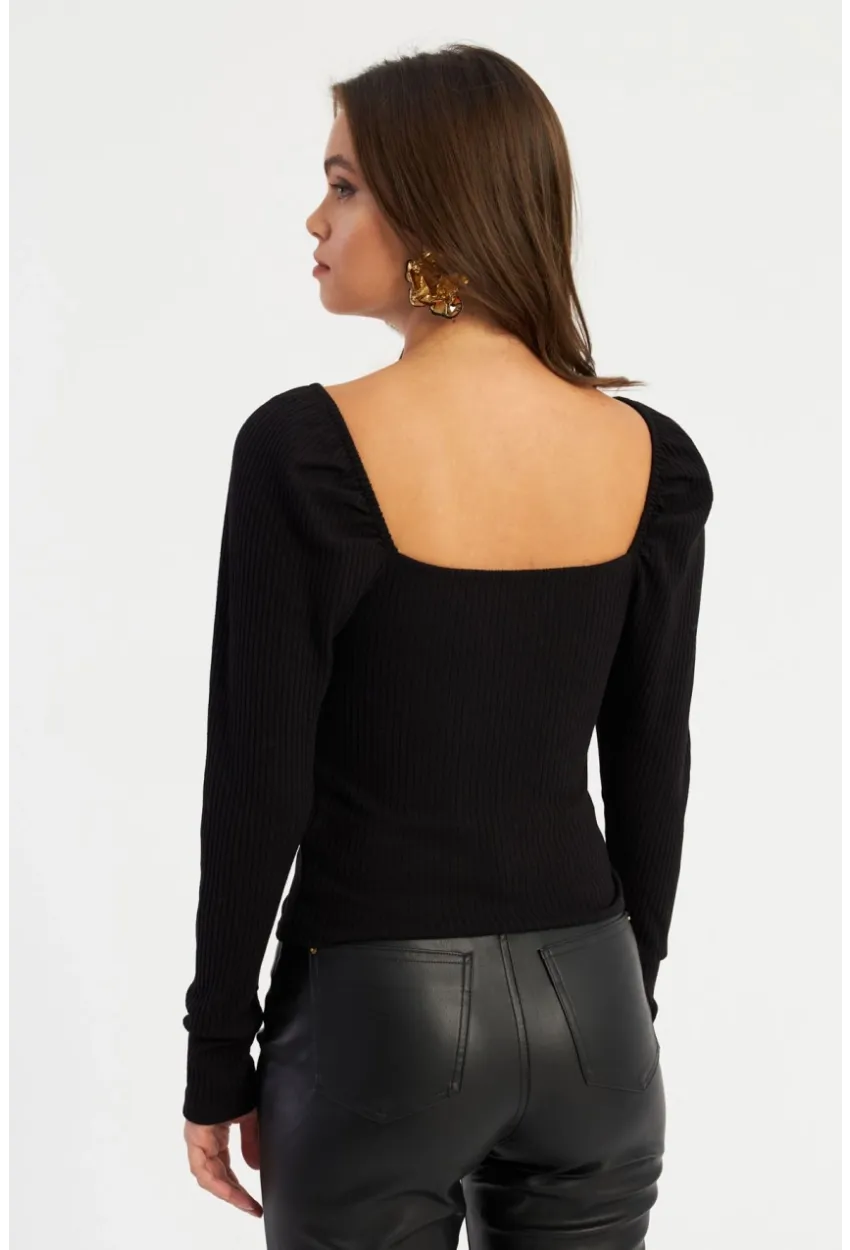 Kadın Siyah Balon Kol Bluz RK42