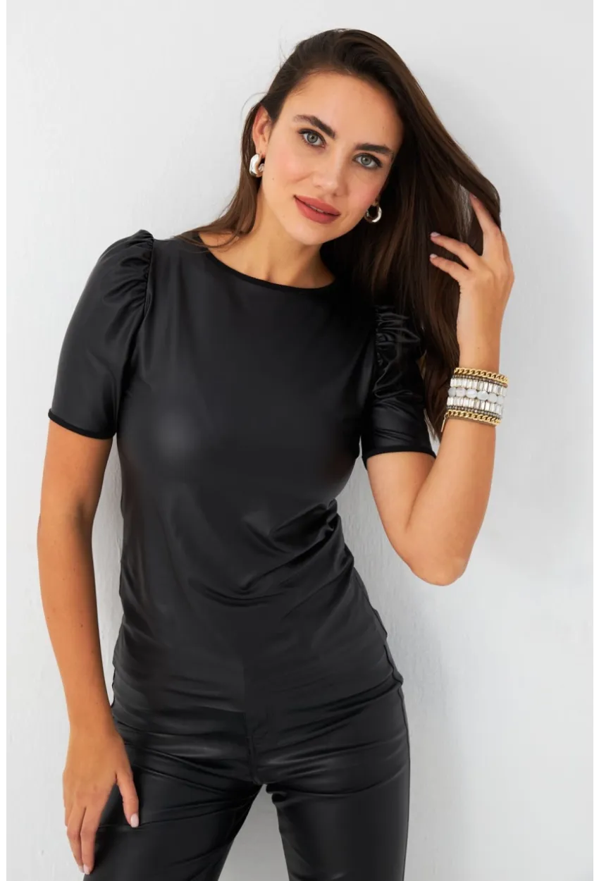 Kadın Siyah Balon Kol Sıvama Bluz TF35