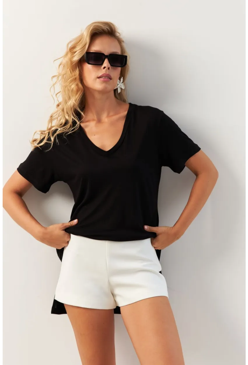 Kadın Siyah Basic Bluz RX438