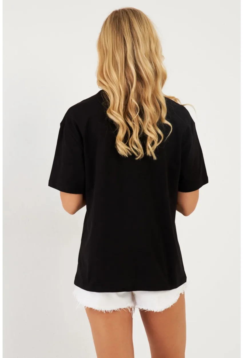 Kadın Siyah Baskılı T-Shirt AYD360