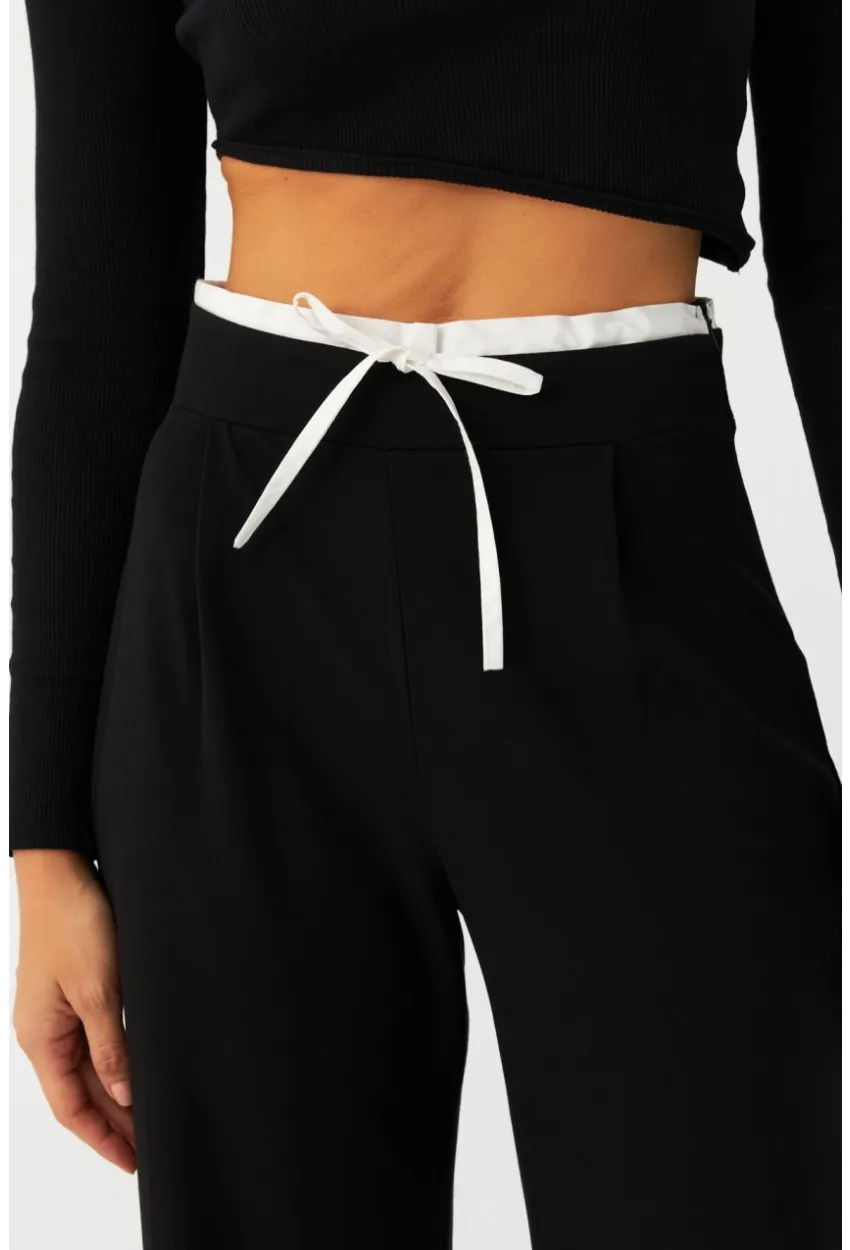 Kadın Siyah Beli Bağlamalı Palazzo Pantolon ELA3972