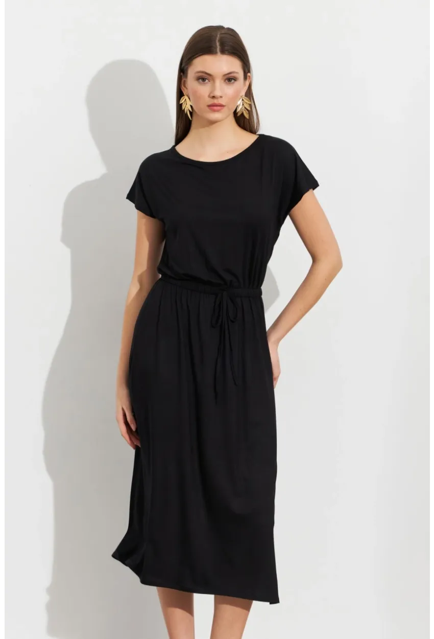 Kadın Siyah Beli Büzülebilir Midi Elbise MURO1193