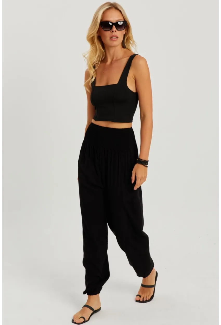 Kadın Siyah Beli Gipeli Şalvar Pantolon ÖM404