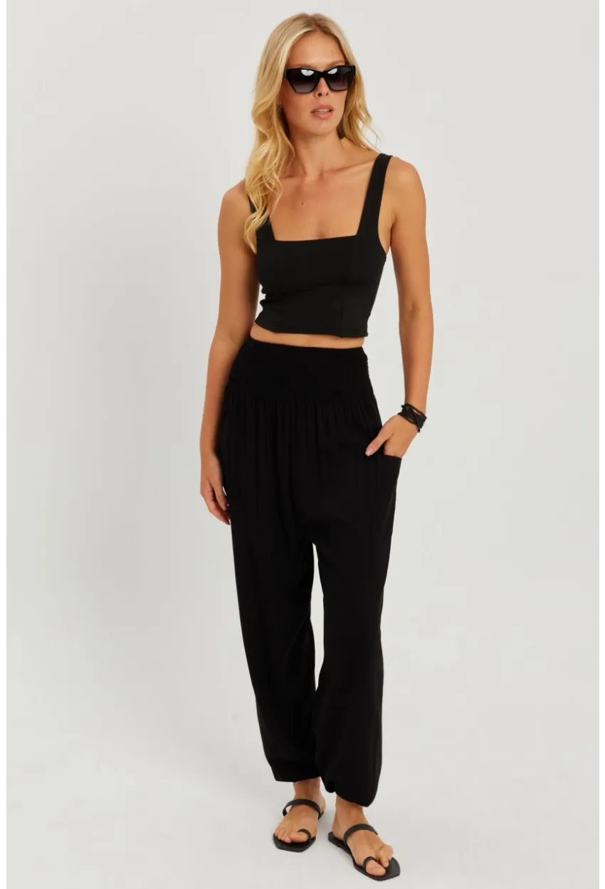 Kadın Siyah Beli Gipeli Şalvar Pantolon ÖM404