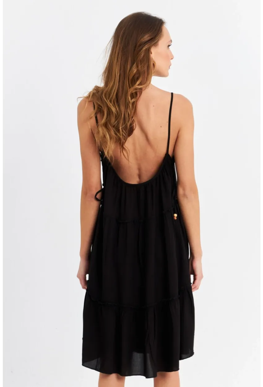 Kadın Siyah Beli İpli Midi Elbise PC22756