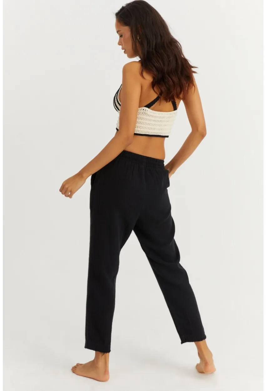 Kadın Siyah Beli Lastikli Muslin Pantolon İS3873
