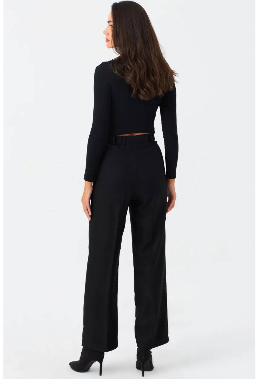 Kadın Siyah Beli Lastikli Pantolon ELA6782