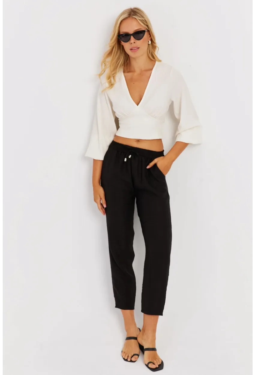 Kadın Siyah Beli Lastikli Pantolon GÇ161