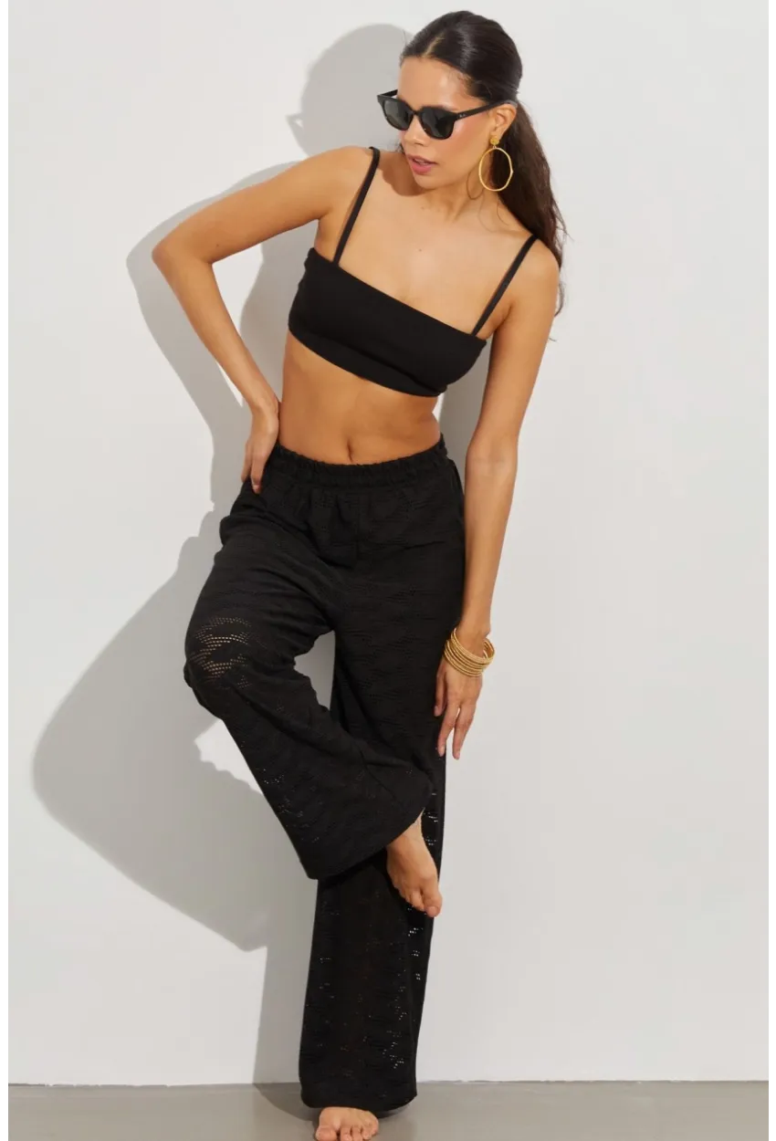 Kadın Siyah Beli Lastikli Yarım Astarlı Brode Pantolon TW80018