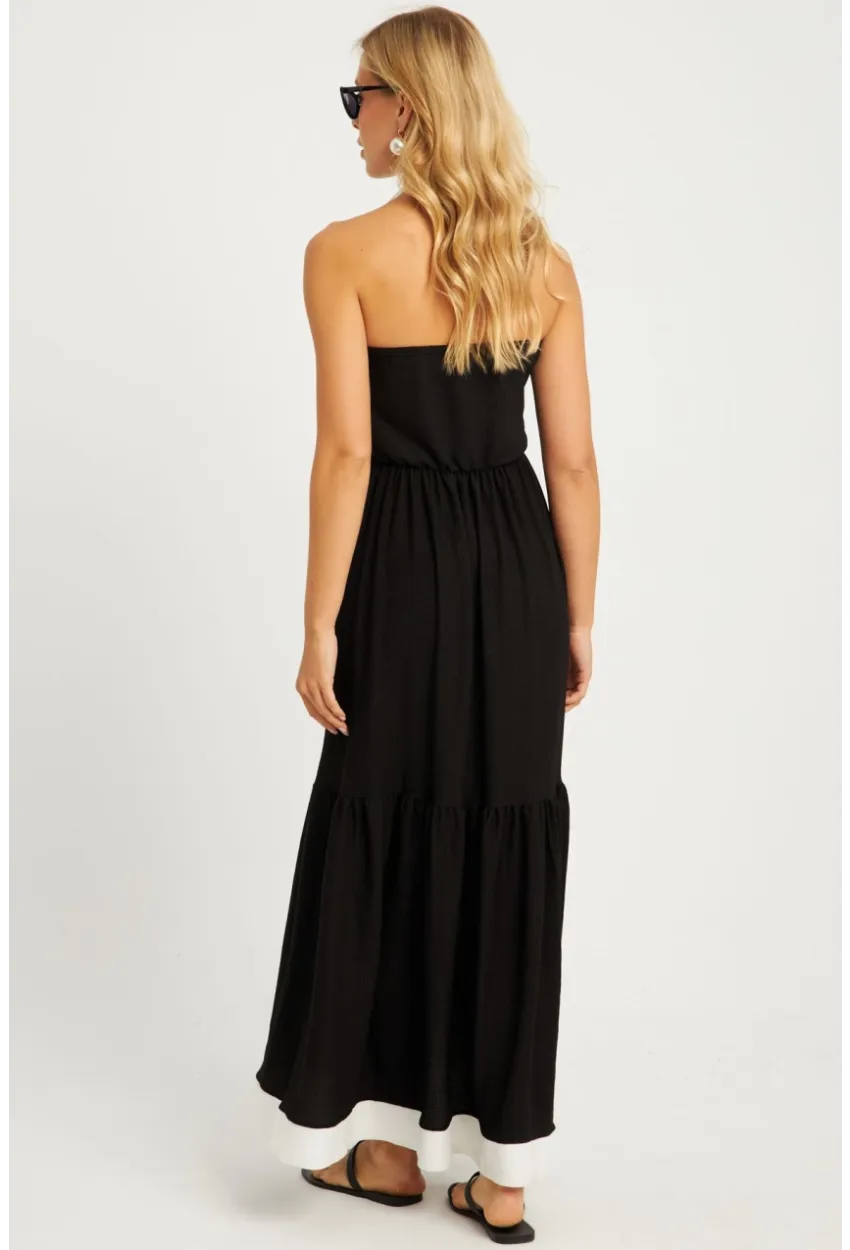 Kadın Siyah-Beyaz Bürümcük Volanlı Midi Elbise EY2836