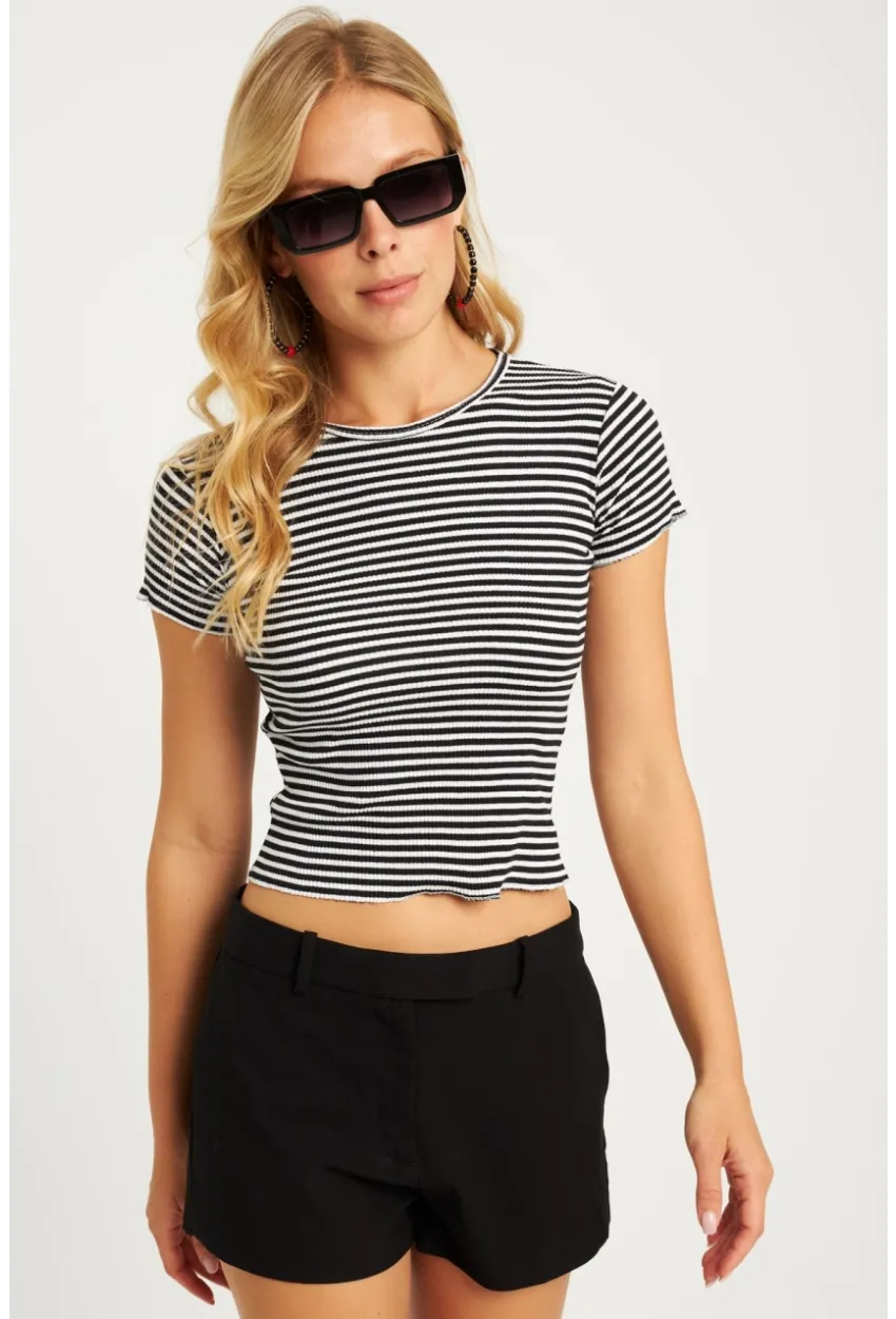 Kadın Siyah-Beyaz Çizgili Bluz XL2005