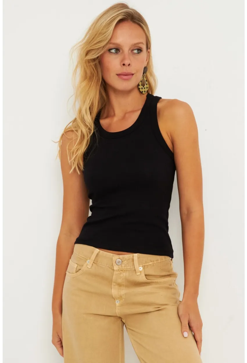 Kadın Siyah-Beyaz İkili Halter Yaka Fitilli Bluz MK12