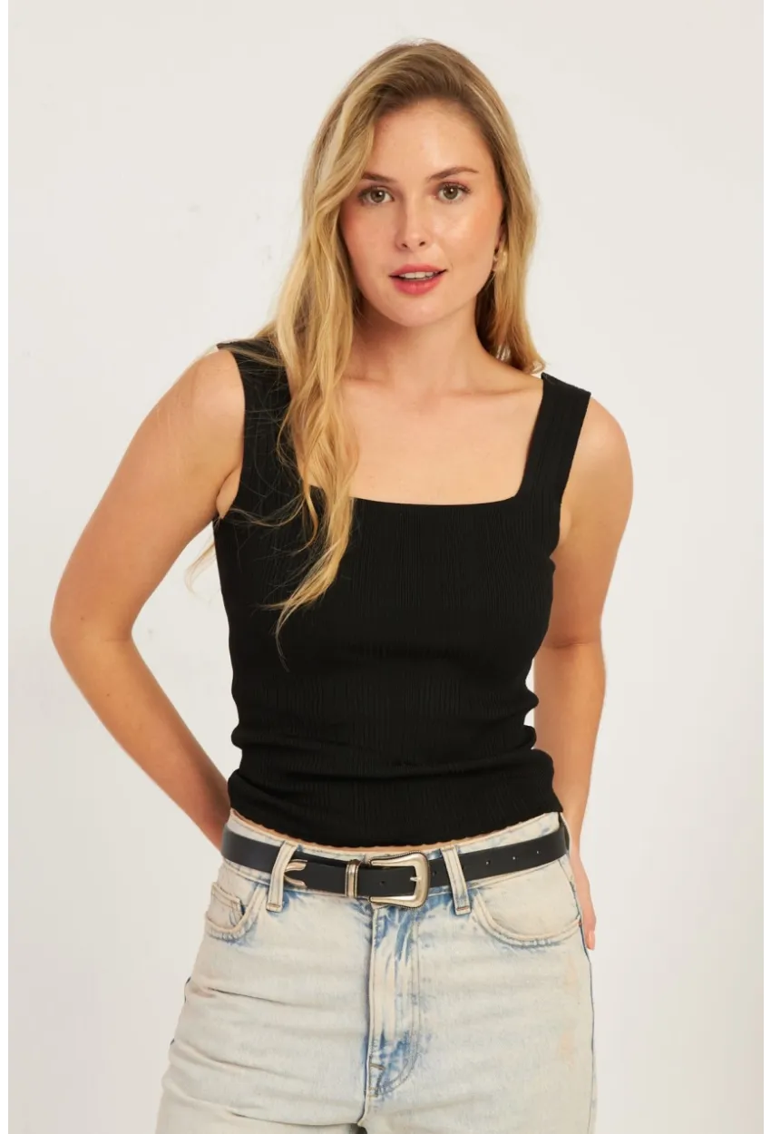 Kadın Siyah-Beyaz İkili Kare Yaka Triko Bluz SMT226