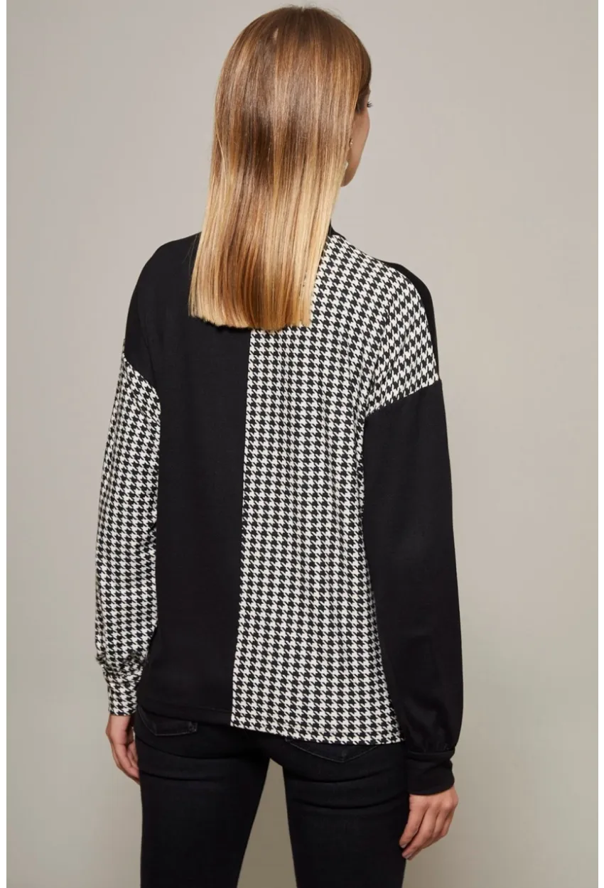 Kadın Siyah-Beyaz Yarım Balıkçı Kazayağı Desen Bluz Yİ2037