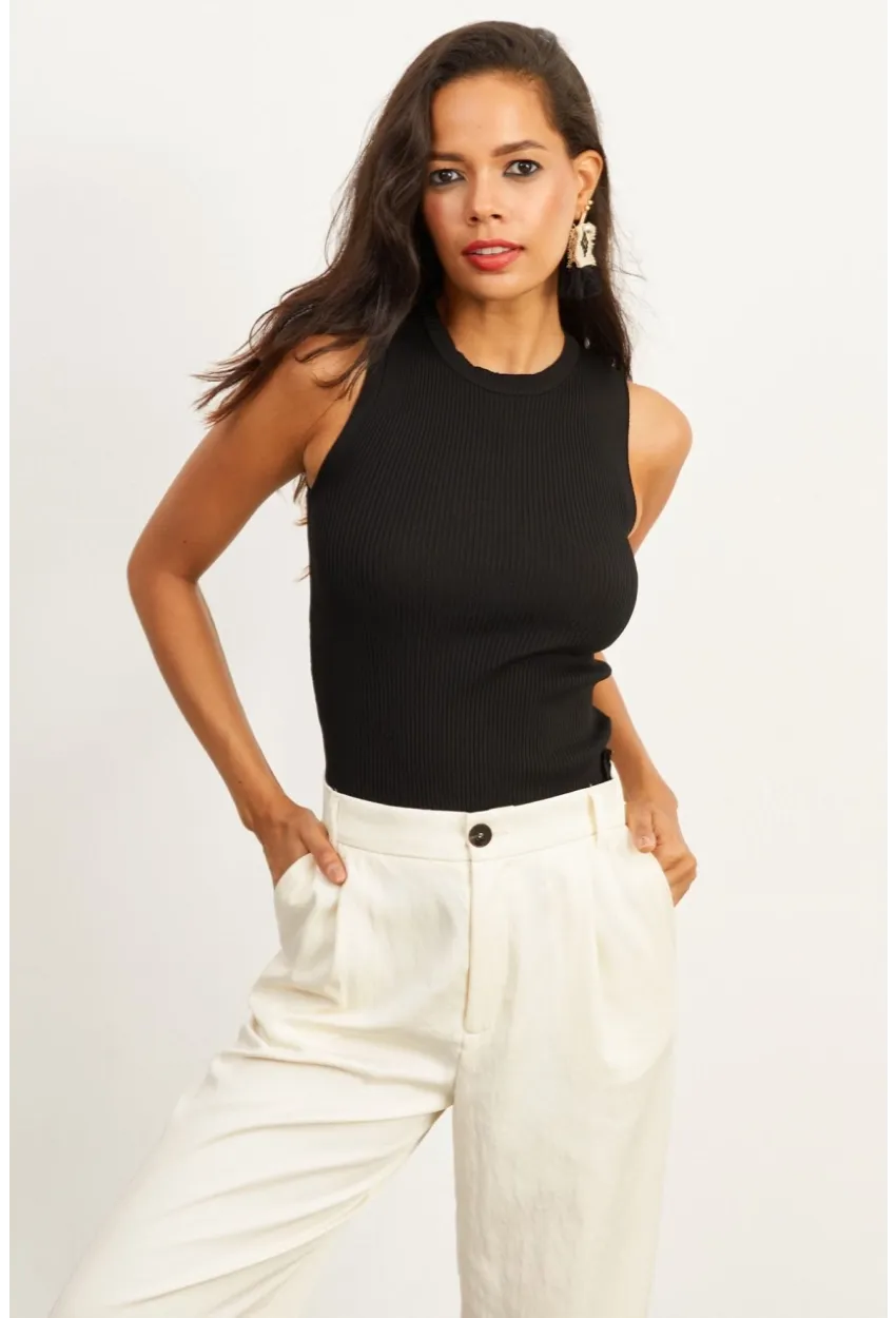 Kadın Siyah Bisiklet Yaka Triko Bluz YV91