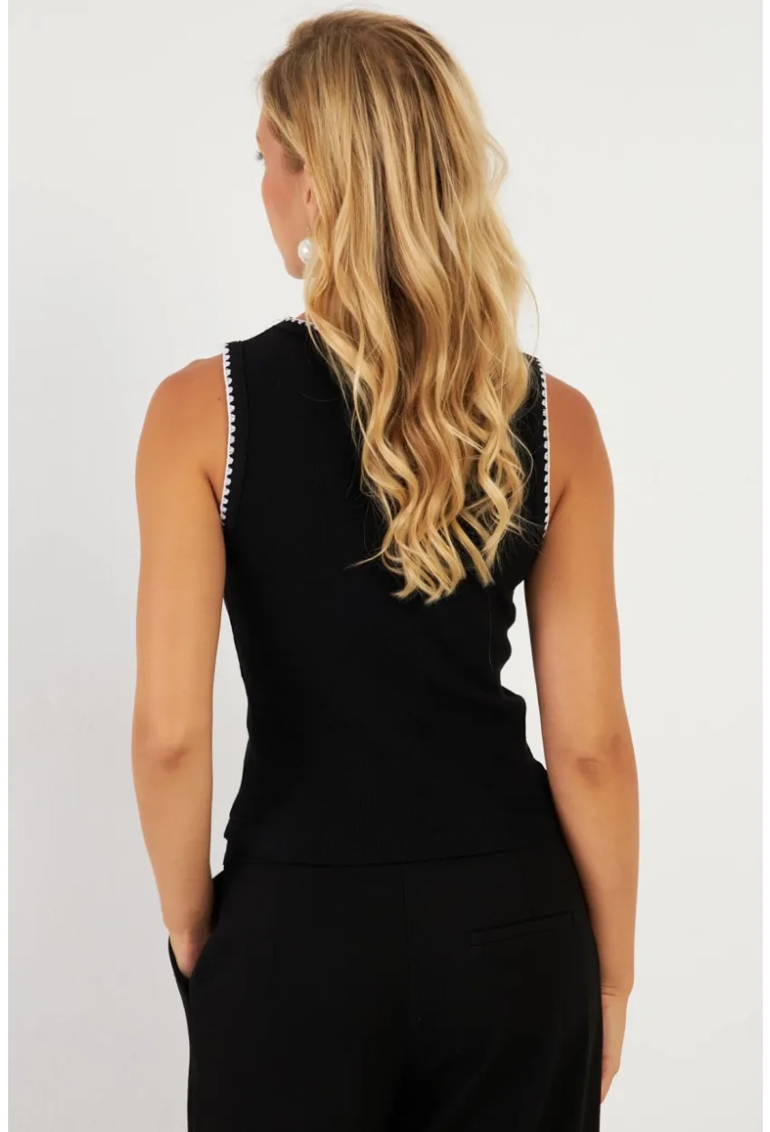 Kadın Siyah Biyeli Kaşkorse Bluz XL2023