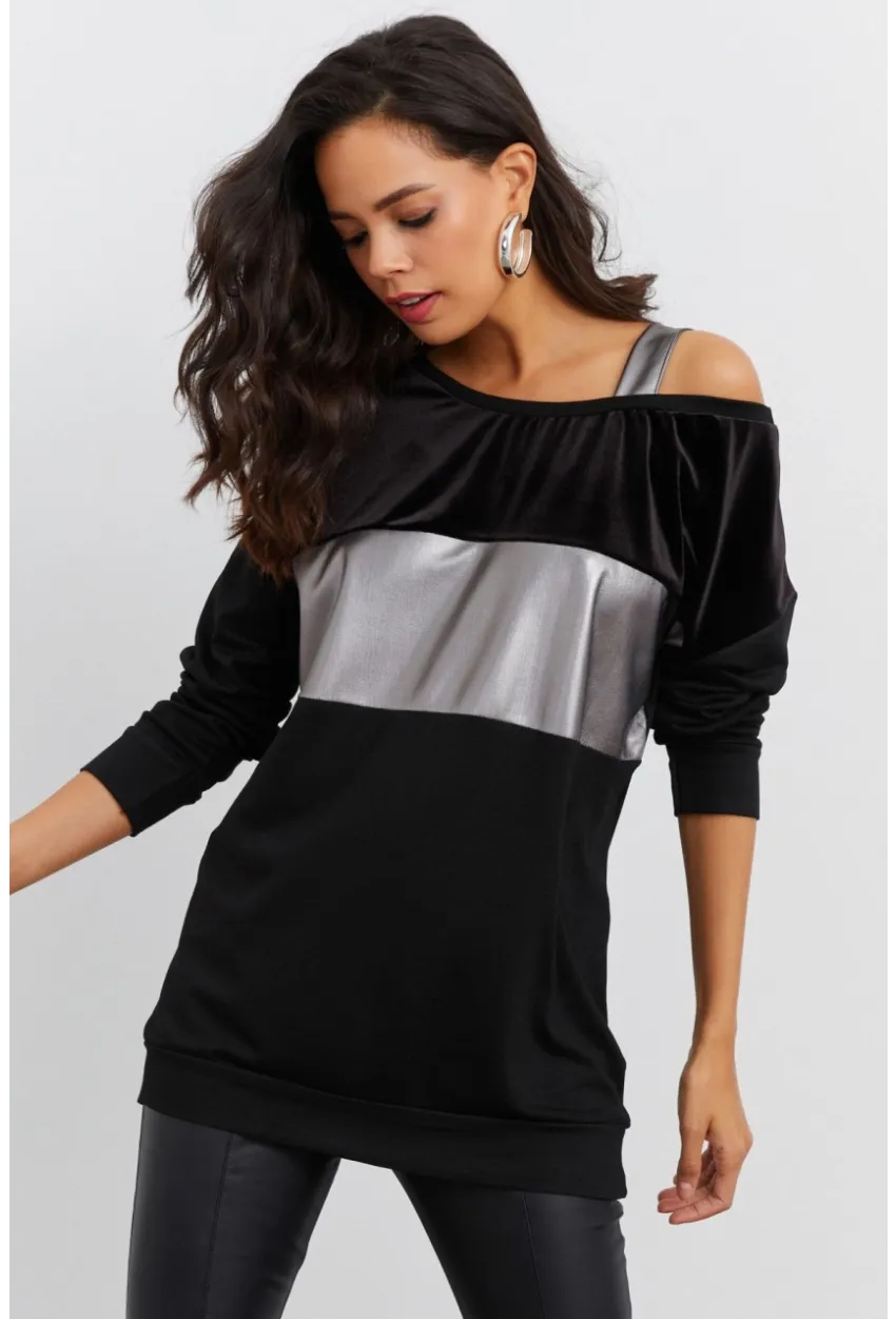 Kadın Siyah Bloklu Bluz ST819