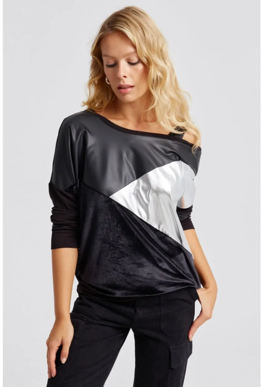 Kadın Siyah Bloklu Bluz ST825