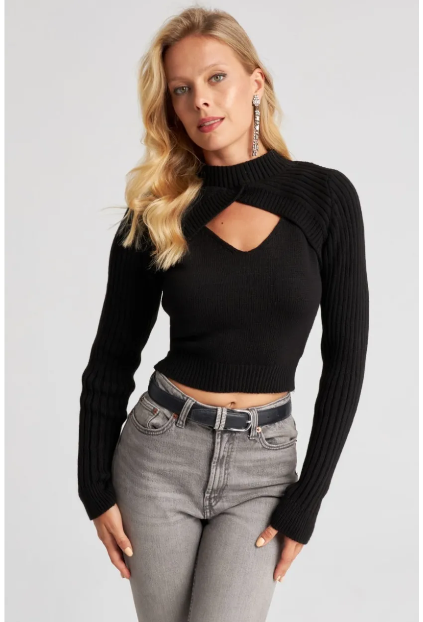 Kadın Siyah Bolerolu Triko Takım YZ524