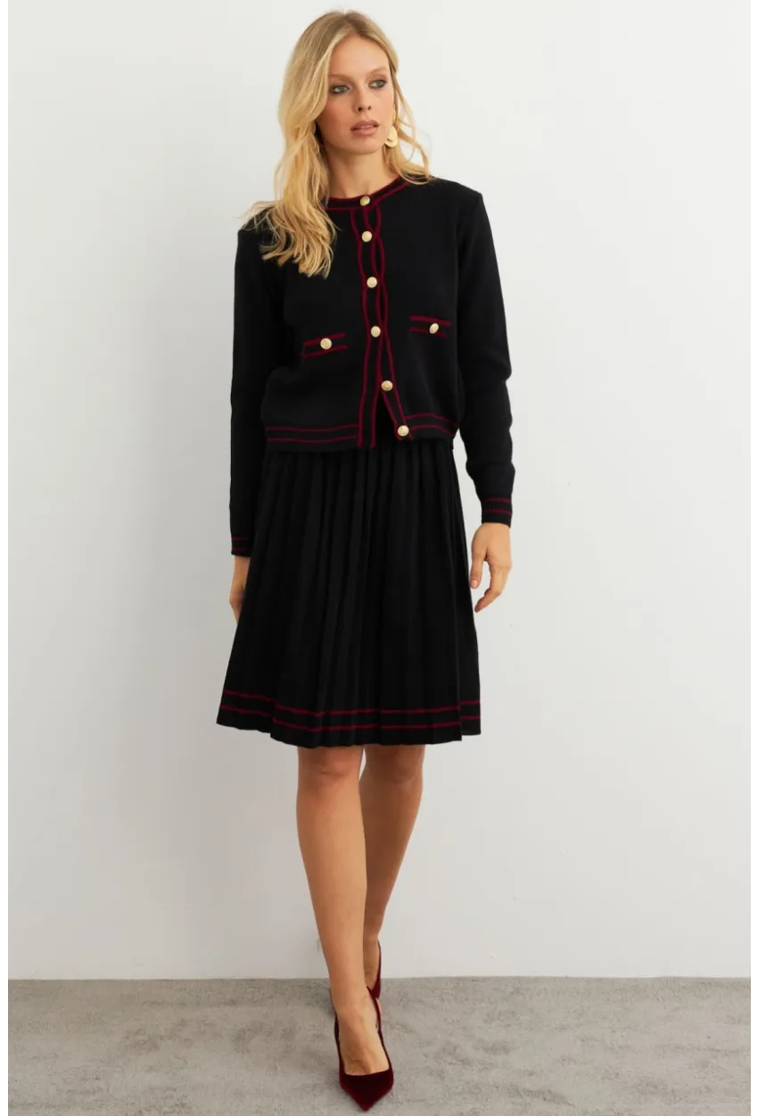 Kadın Siyah-Bordo Triko Ceket Takım SF2557