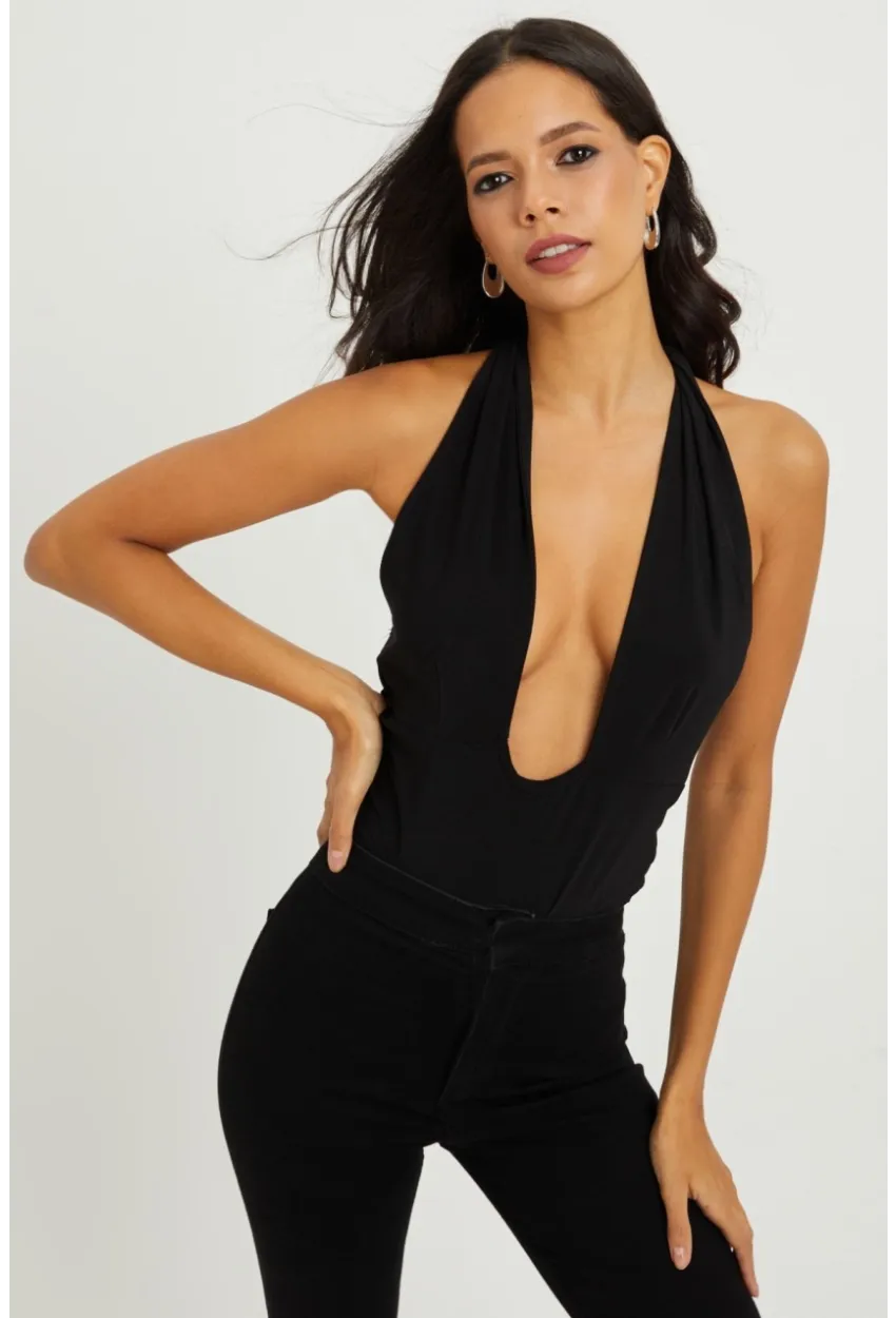 Kadın Siyah Boyundan Bağlamalı Sırtı Açık Body B203-9