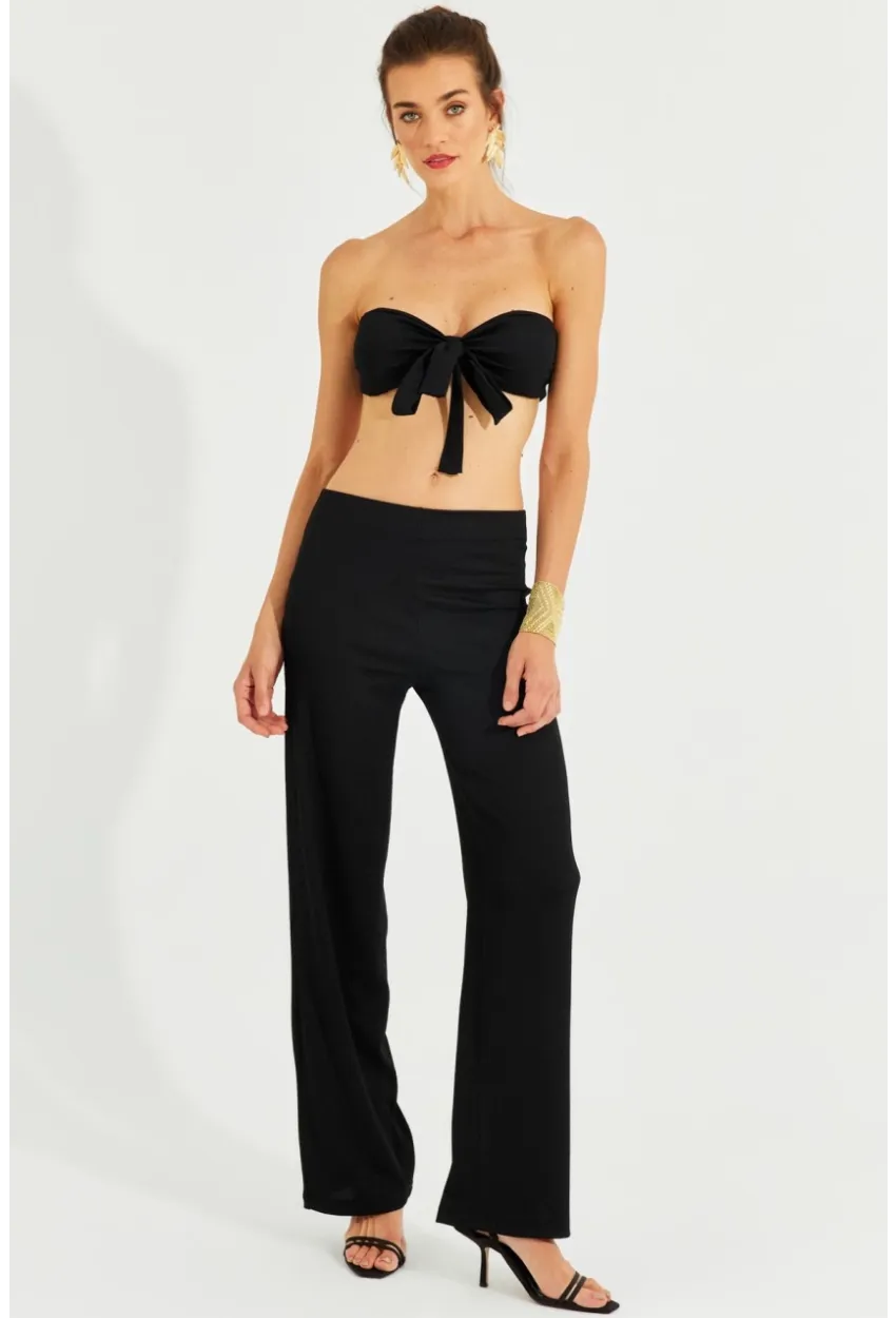 Kadın Siyah Büstiyerli Pantolon Takım YEL221225