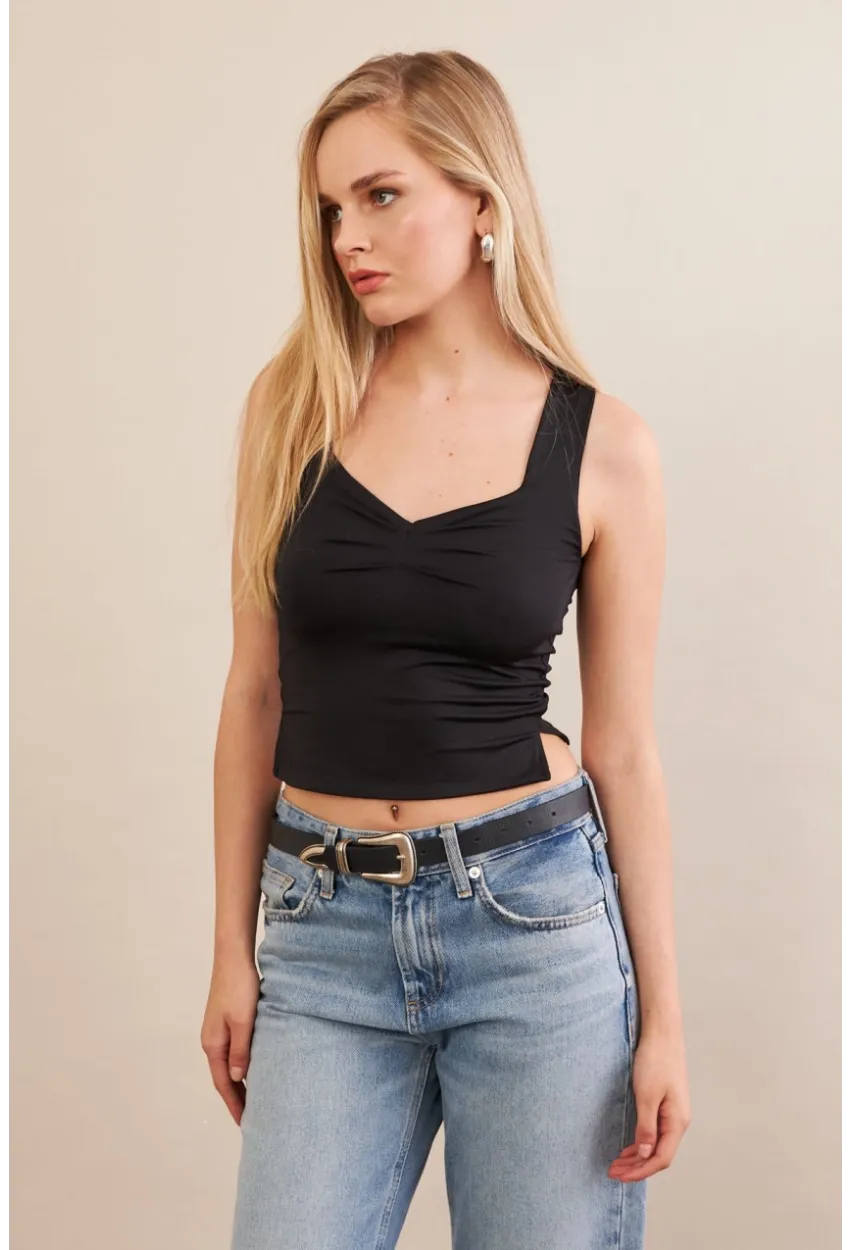 Kadın Siyah Büzgülü Bluz FLU325