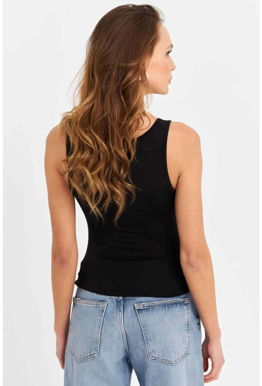 Kadın Siyah Büzgülü Bluz RLO117